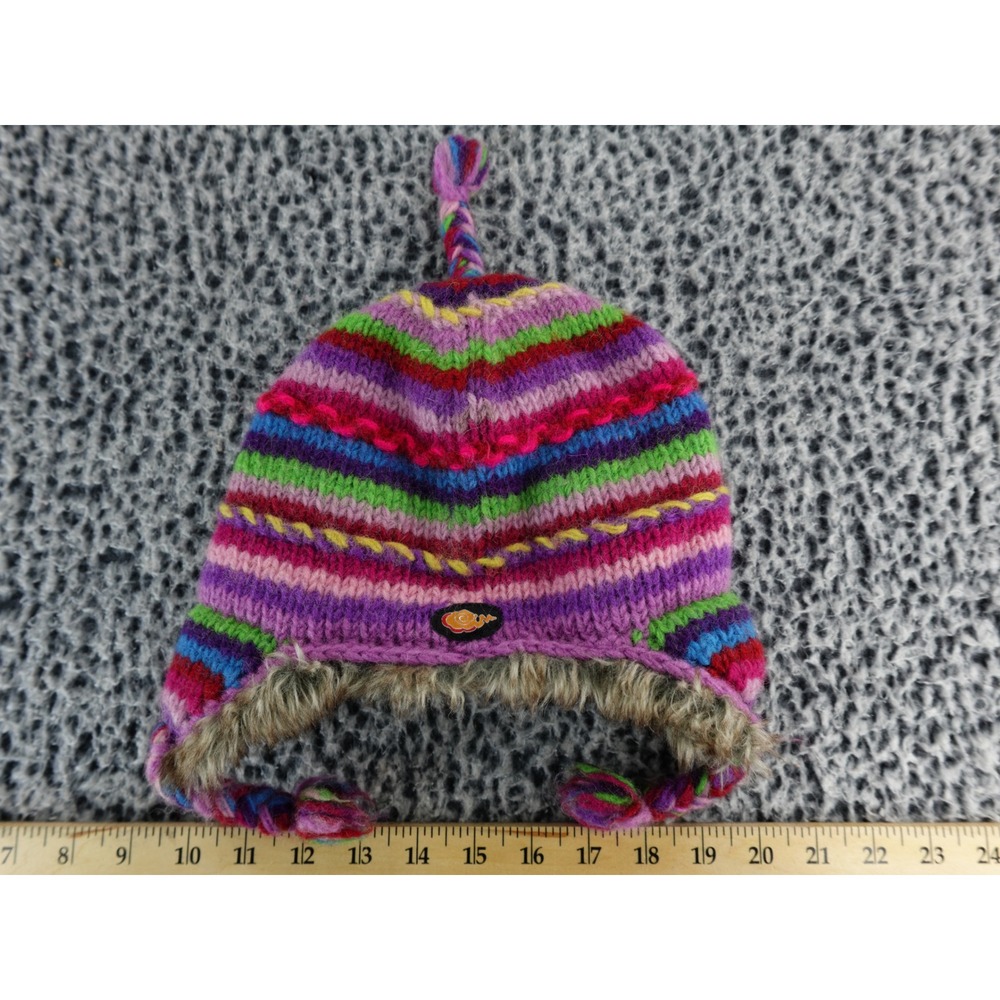 Everest Designs Kids Multicolor‎ Stripe Winter Hat Faux Fur Trim Earflap